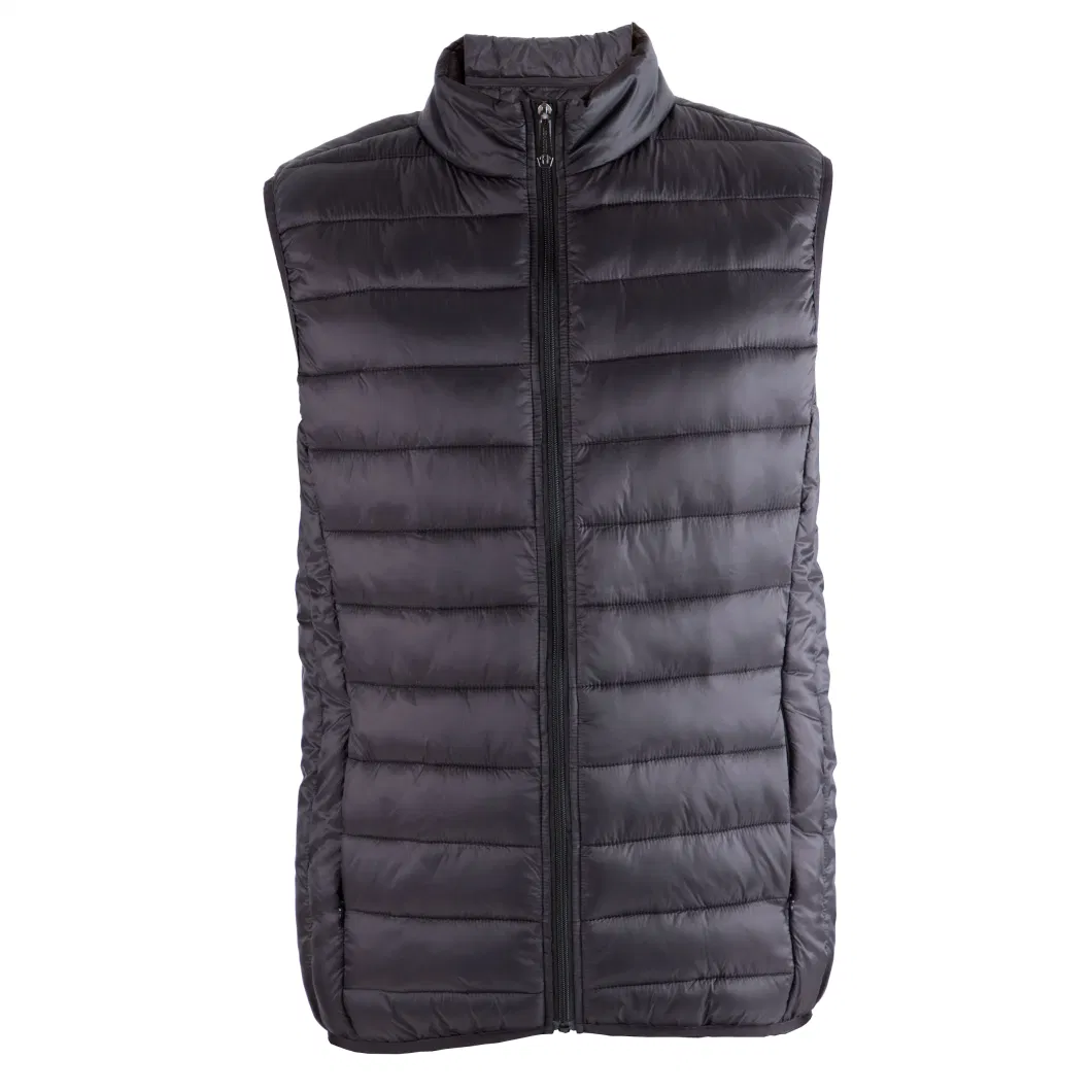 Men ′ S Solid Full Zip Puffer Vest with Zipper Pockets