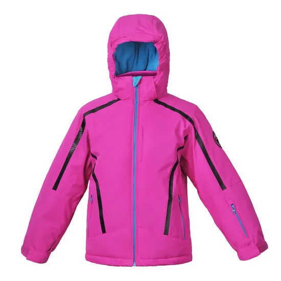Kinderbekleidung, modische Winter-Ski-Wattierungsjacke mit abnehmbarer Kapuze, rosa Farbe